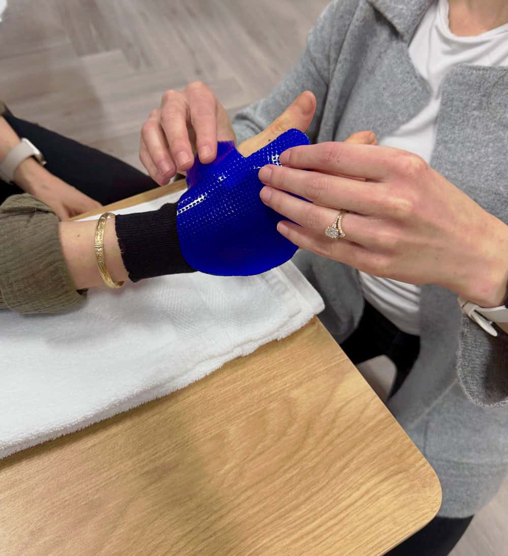Hand therapy session focusing on hand rehabilitation and recovery.